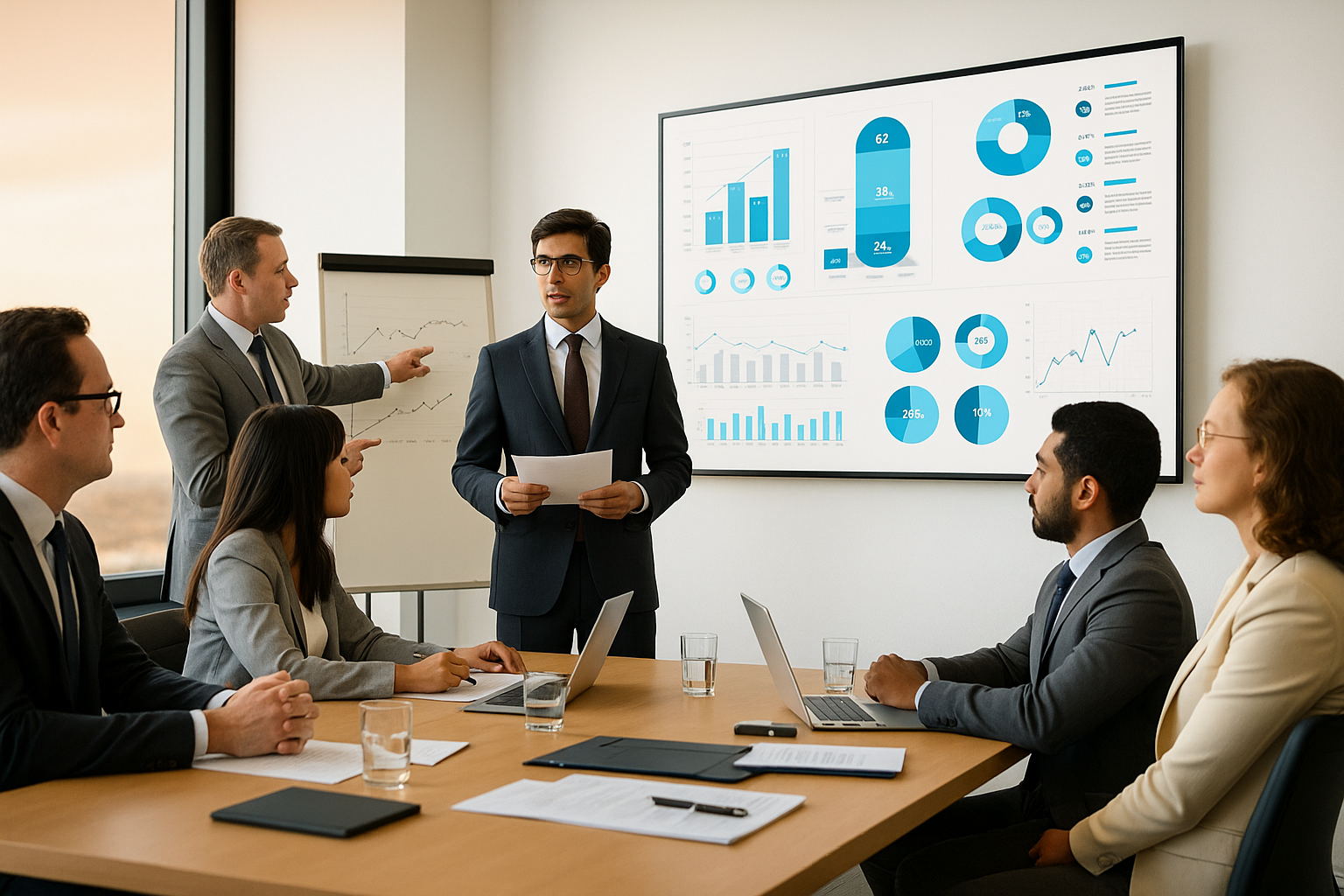Institutional investors analyzing property data in a meeting
