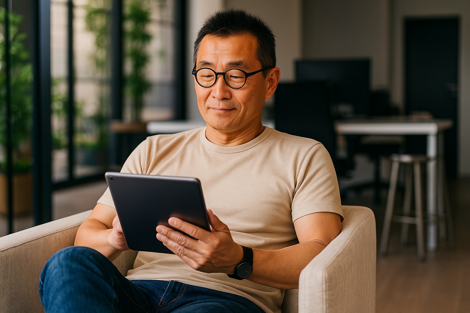Man receiving lien notification on tablet