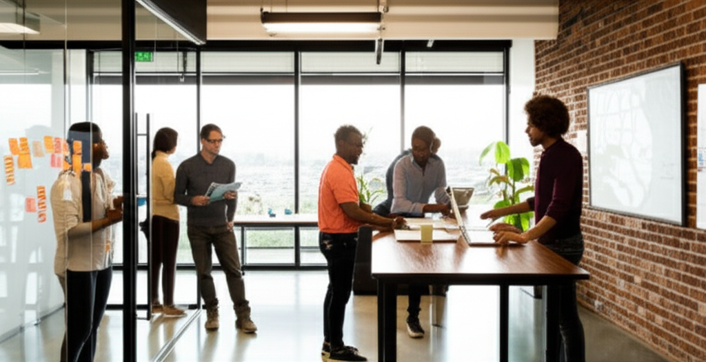 Tech startup team working in office